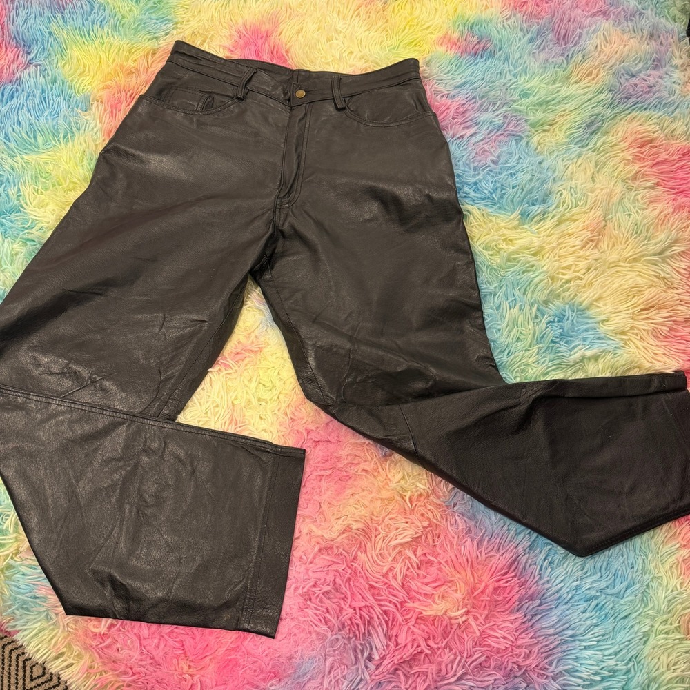 Vintage International Male Leather Pants Mens 32 Black Straight Leg Biker